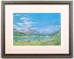 風景（パステル画） パステルアート 桜舞う虹色の富士山 パステル画原画 絵画 T's